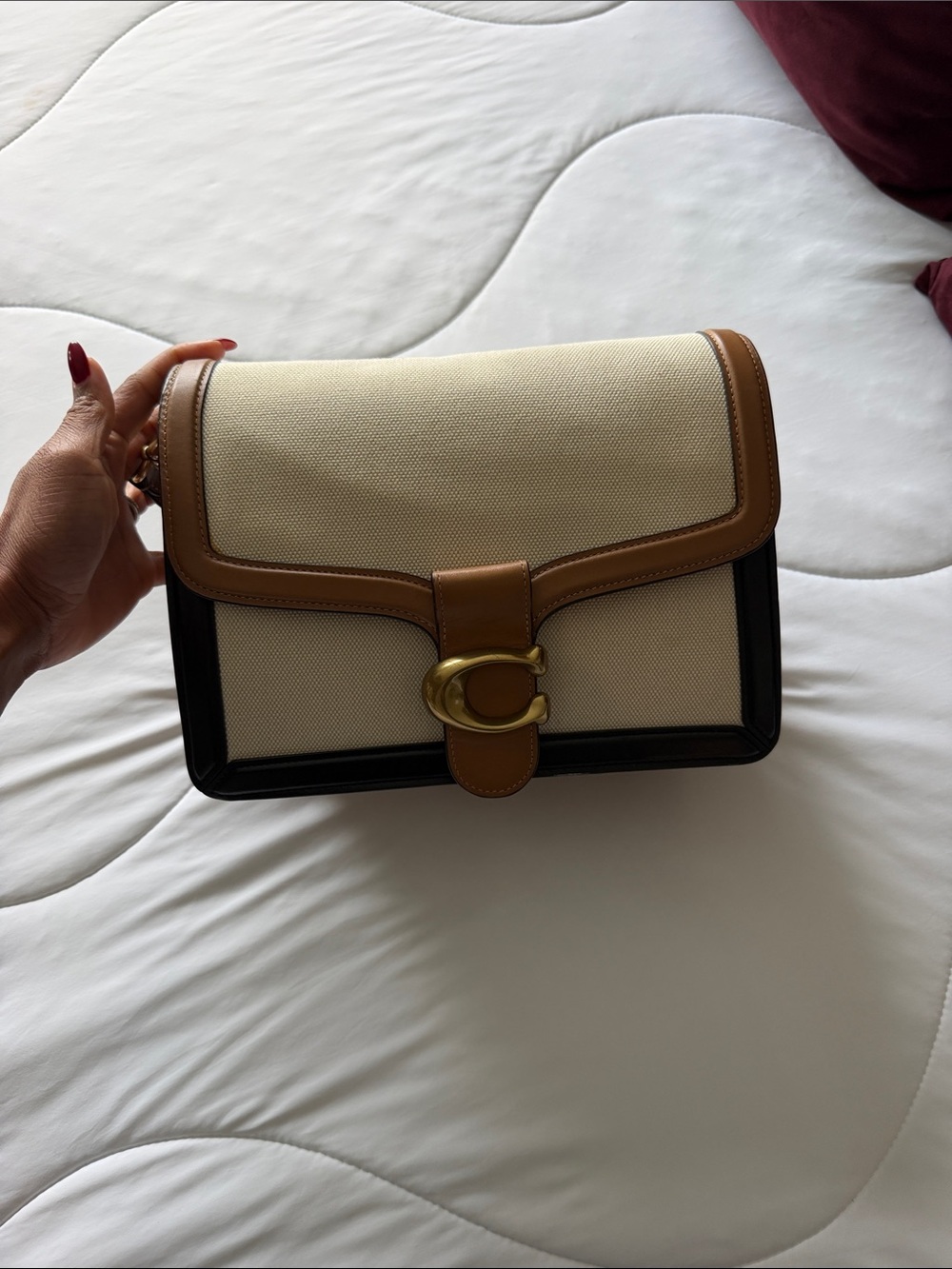 Coach Canvas and Leather Flap Crossbody in Cream, Tan & Black